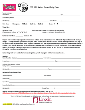 PBS KIDS Writers Contest Entry Form