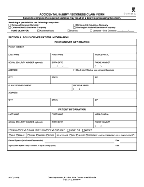 Accidental Injury Sickness Claim Form