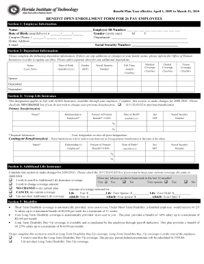 Benefit Open Enrollment Form for Employees