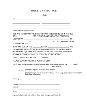 Three Day Notice for Rent Payment