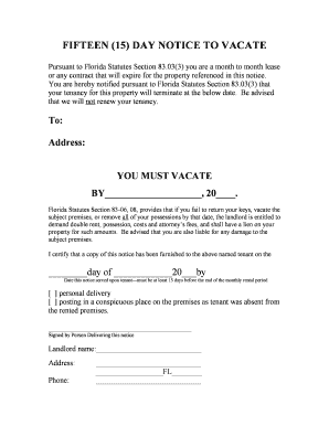15 Day Notice to Vacate