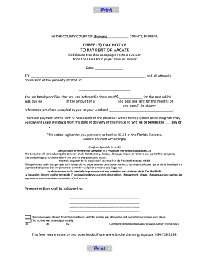 Three Day Notice to Pay Rent or Vacate
