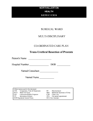 Trans-Urethral Resection of Prostate Care Plan