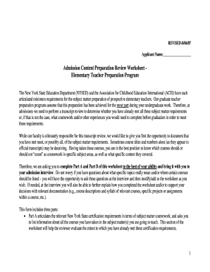 Admission Content Preparation Review Worksheet