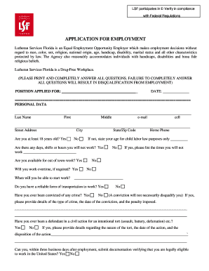 Lutheran Services Florida Employment Application