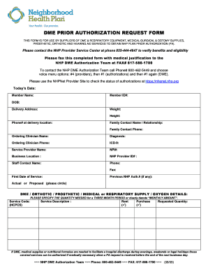 DME Prior Authorization Request Form