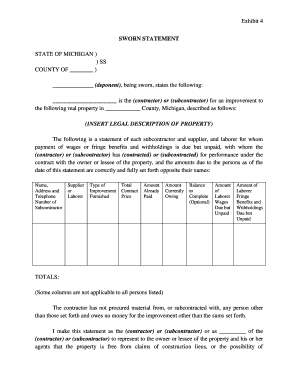 Michigan Sworn Statement for Construction Liens