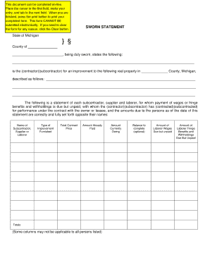 Michigan Sworn Statement for Construction Lien