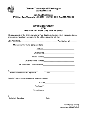 Residential Fuel Gas Pipe Test Form