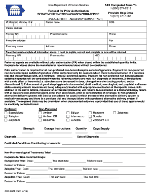 Iowa Medicaid Prior Authorization Form for Sedative/Hypnotics