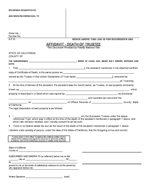 Affidavit - Death of Trustee