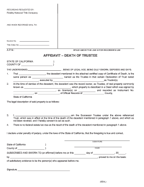 Affidavit Death of Trustee