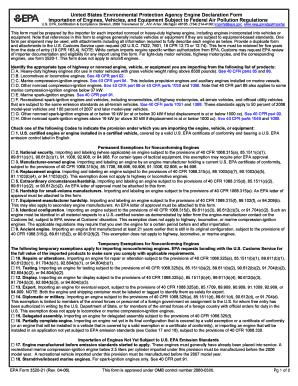 US EPA Engine Declaration Form