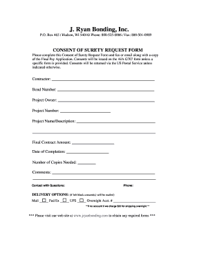 Consent of Surety Request Form