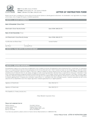 Centaur Mutual Funds Letter of Instruction Form