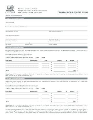 Centaur Mutual Funds Transaction Request Form