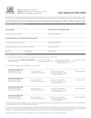 Centaur Mutual Funds Cost Basis Election Form
