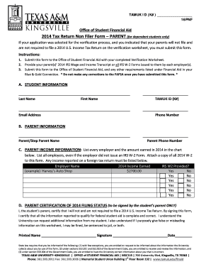 2014 Tax Return Non Filer Form – Parent