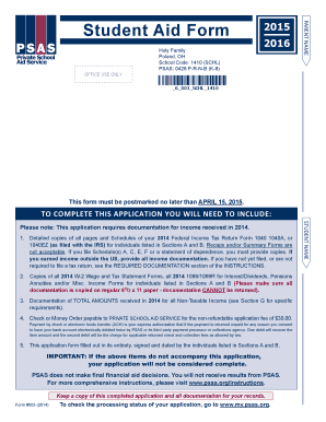 Student Aid Form 2015