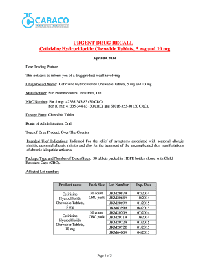Drug Recall Response Form