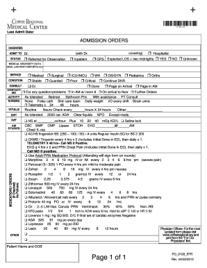 Admission Orders Form