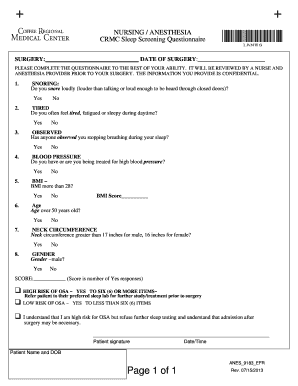 CRMC Sleep Screening Questionnaire