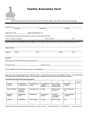 Teacher Evaluation Form