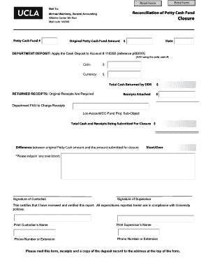 Petty Cash Fund Closure Form