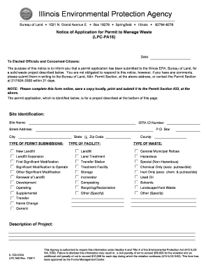 Illinois Waste Management Permit Application