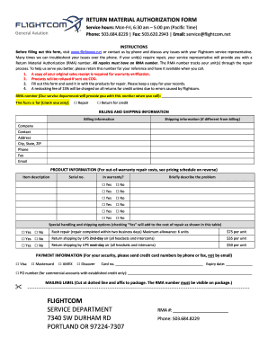 Flightcom Return Material Authorization Form