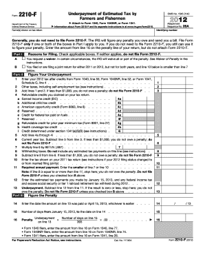 Form 2210-F Underpayment of Estimated Tax