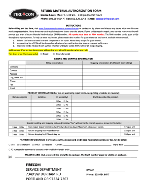 Firecom Return Material Authorization Form