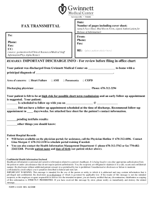 Gwinnett Medical Center Discharge Information Form