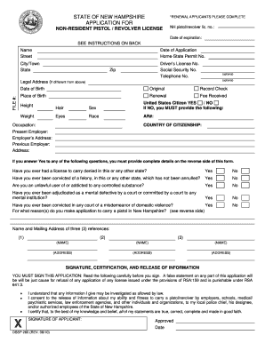 New Hampshire Non-Resident Pistol License Application