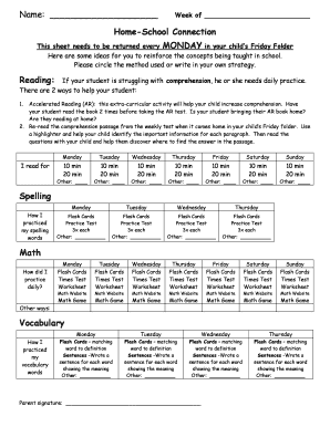 Home-School Connection Weekly Activity Sheet