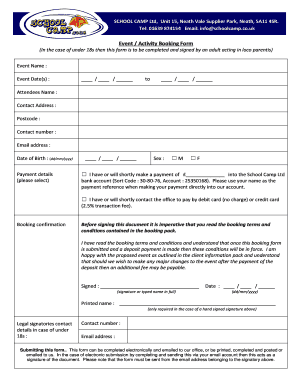 Event Activity Booking Form