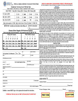American Kennel Club Agility Entry Form