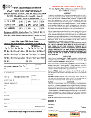 American Kennel Club Agility Entry Form