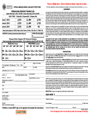 American Kennel Club Agility Entry Form