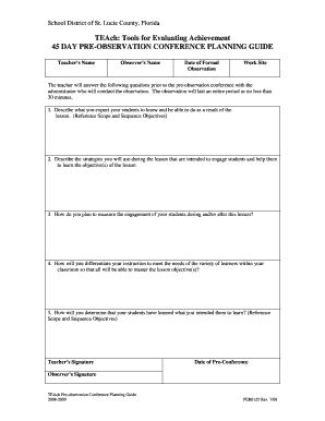 TEAch Pre-Observation Conference Planning Guide