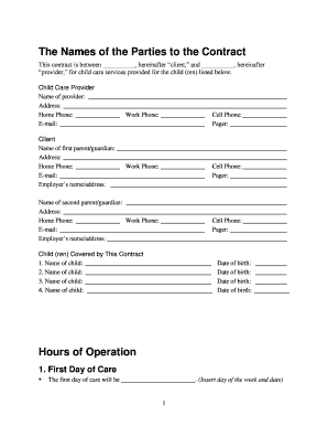 Child Care Services Agreement