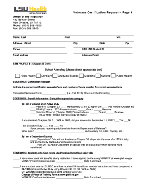 Veterans Certification Request Form