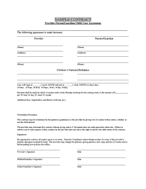 Child Care Provider-Parent Agreement