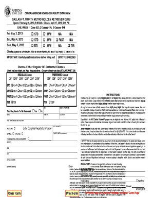 American Kennel Club Agility Entry Form