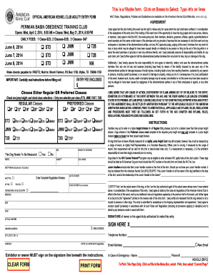 American Kennel Club Agility Entry Form