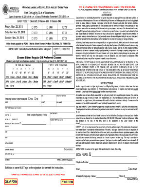 American Kennel Club Agility Entry Form
