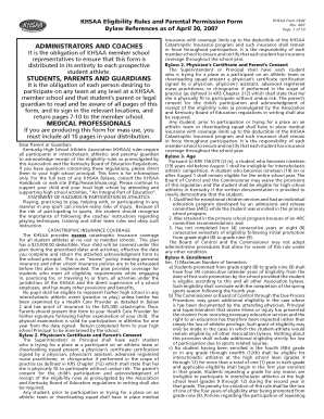 KHSAA Eligibility Rules and Parental Permission Form