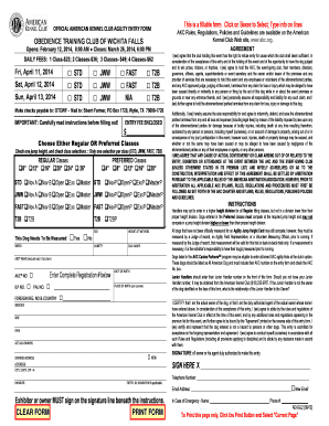 American Kennel Club Agility Entry Form
