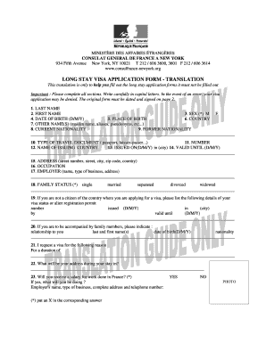 Formulaire de demande de visa de long séjour