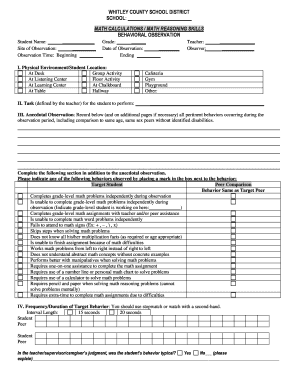 Student Math Observation Form